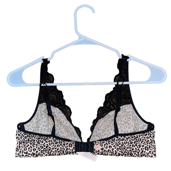 Victoria’s Secret PINK Unlined Plunge Bralette Lace Bra Black Animal Print M - Picture 9 of 10